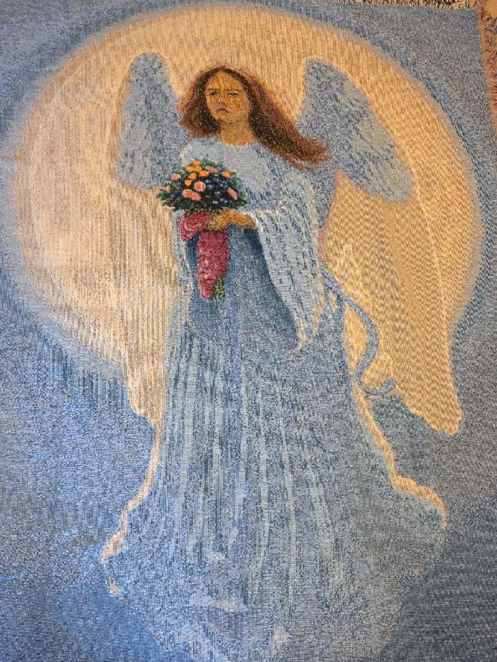 Moon Angel Tapestry Throw New Blue White Brown